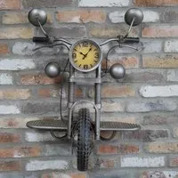 Motorcycle Wall Clock - Grey, Metal