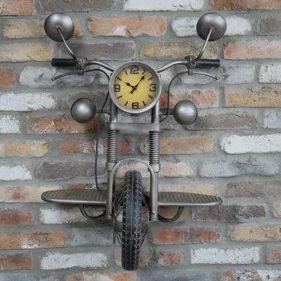 Motorcycle Wall Clock - Grey, Metal image