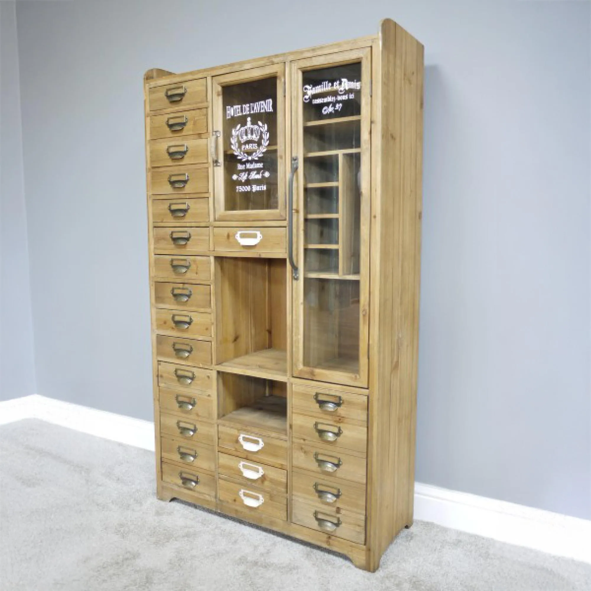 Multi Drawer 2 Door Large Display Cabinet - Wood
