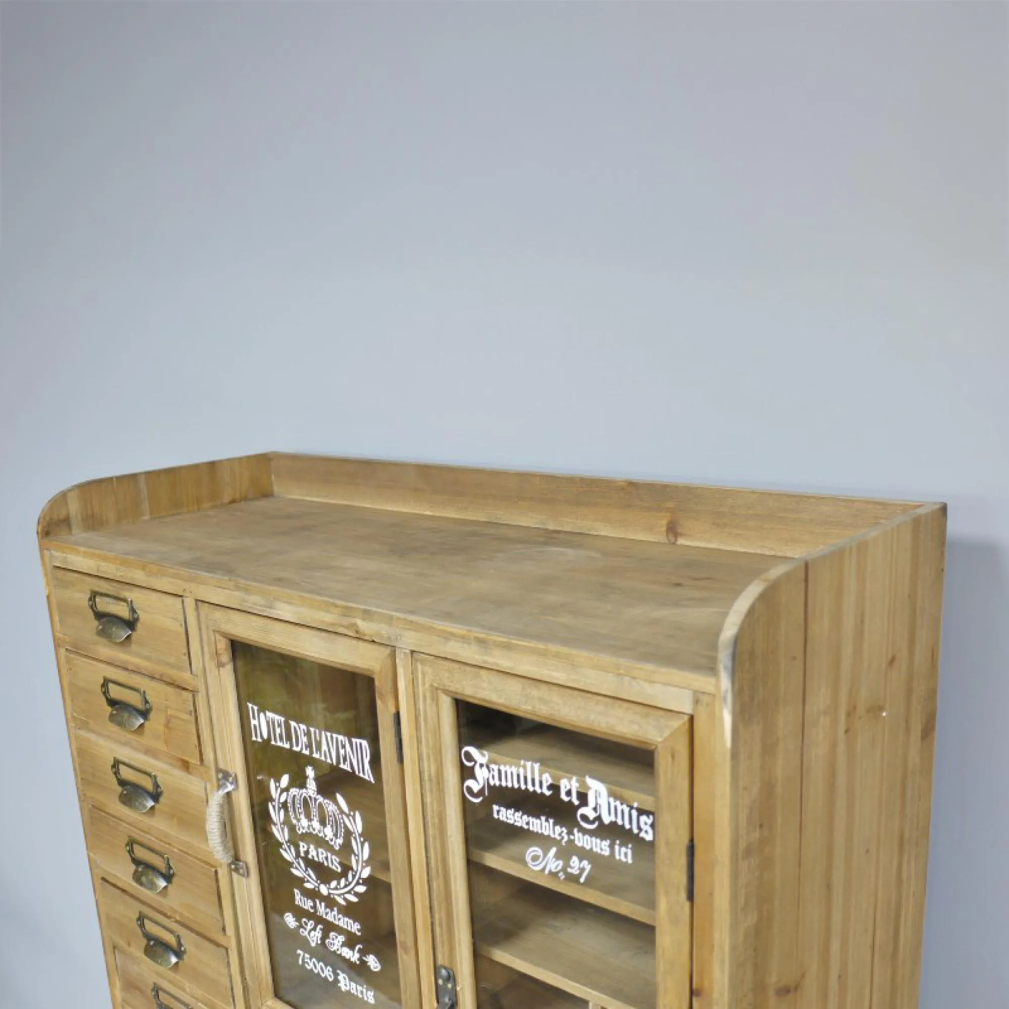 Multi Drawer 2 Door Large Display Cabinet - Wood