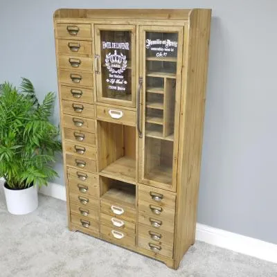 Multi Drawer 2 Door Large Display Cabinet - Wood