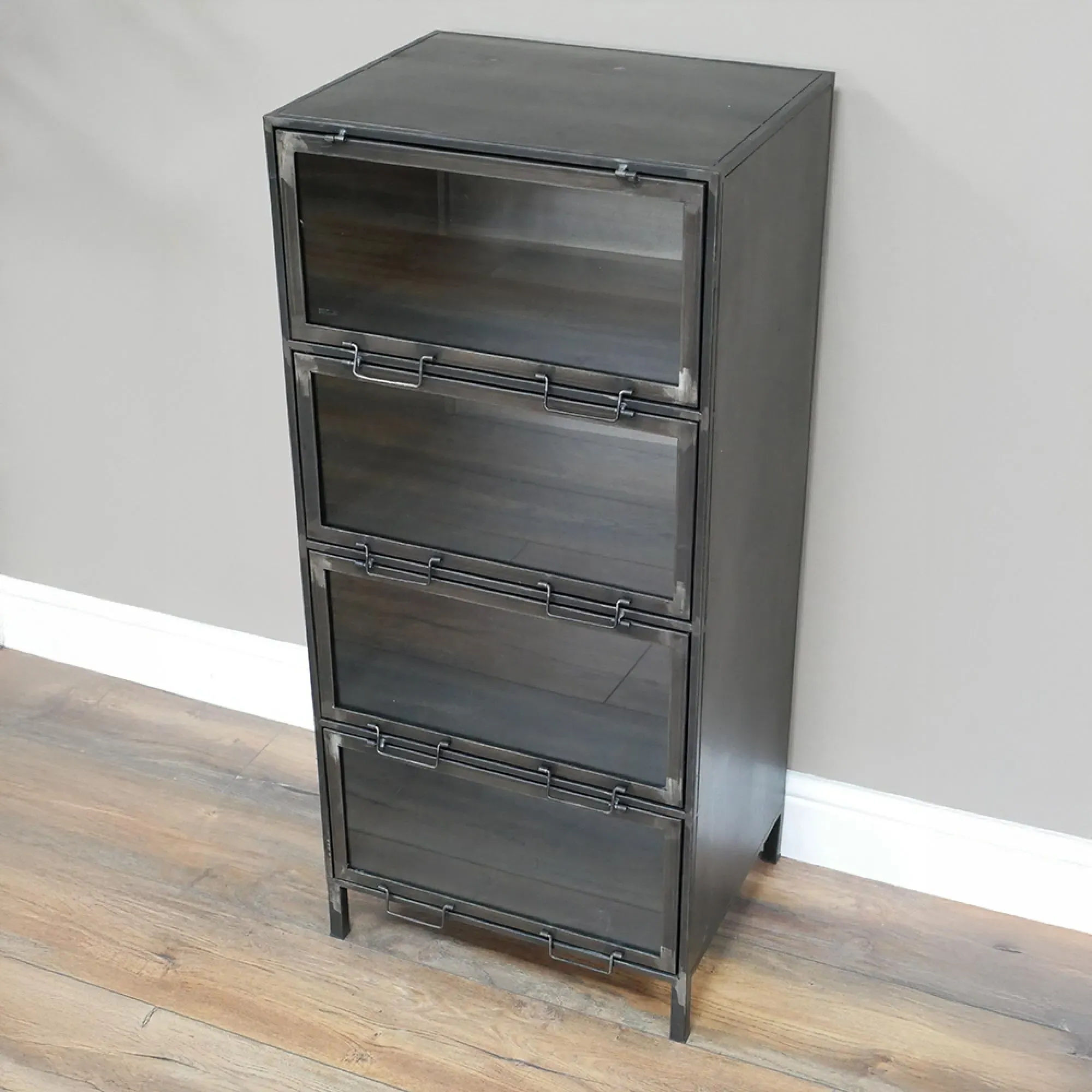 Narrow Display Cabinet - Black, Metal and Glass