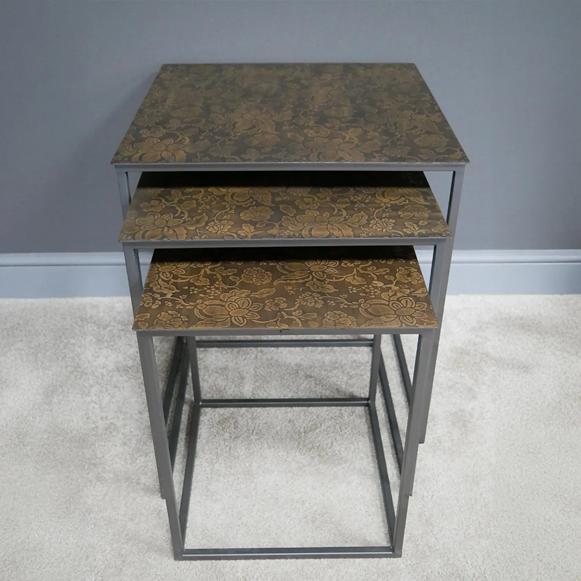Nest of 3 Tables - Brown, Metal