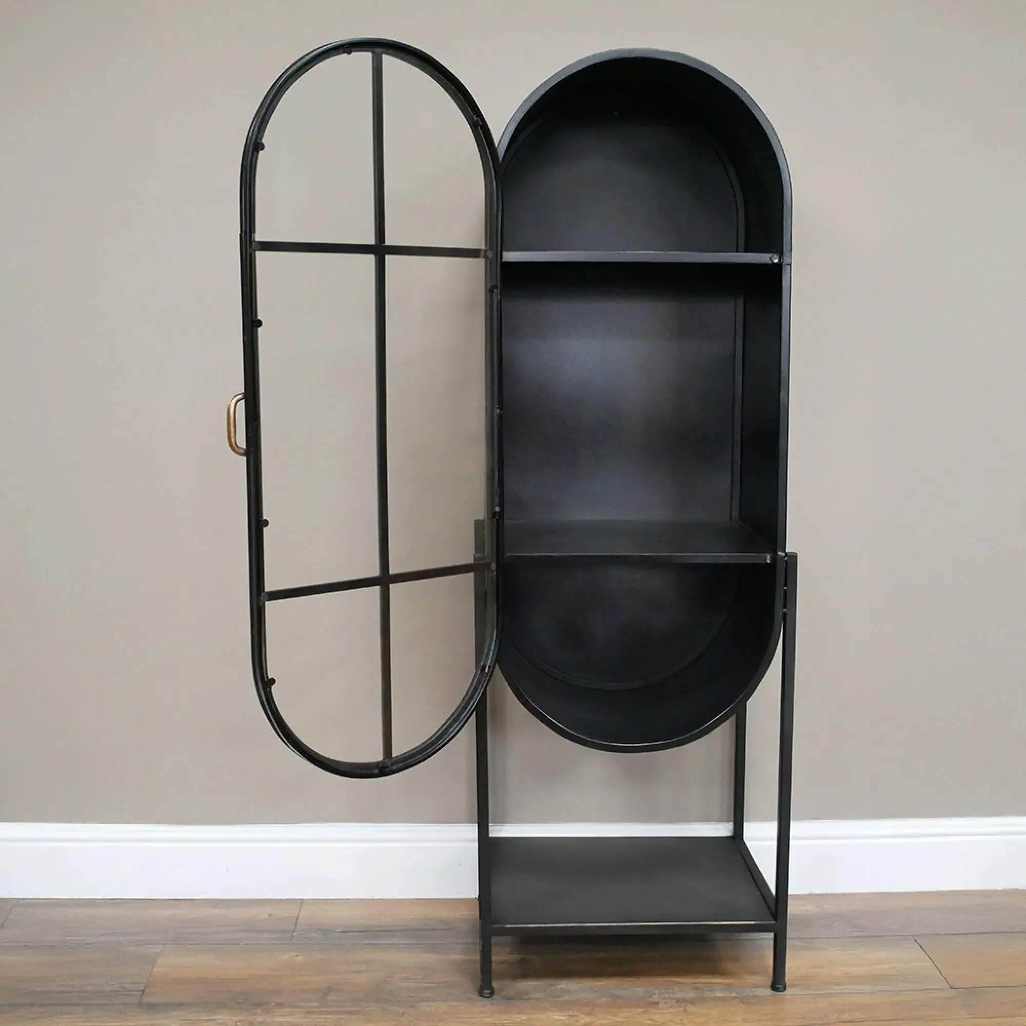 Oval 1 Door Display Cabinet - Black, Metal