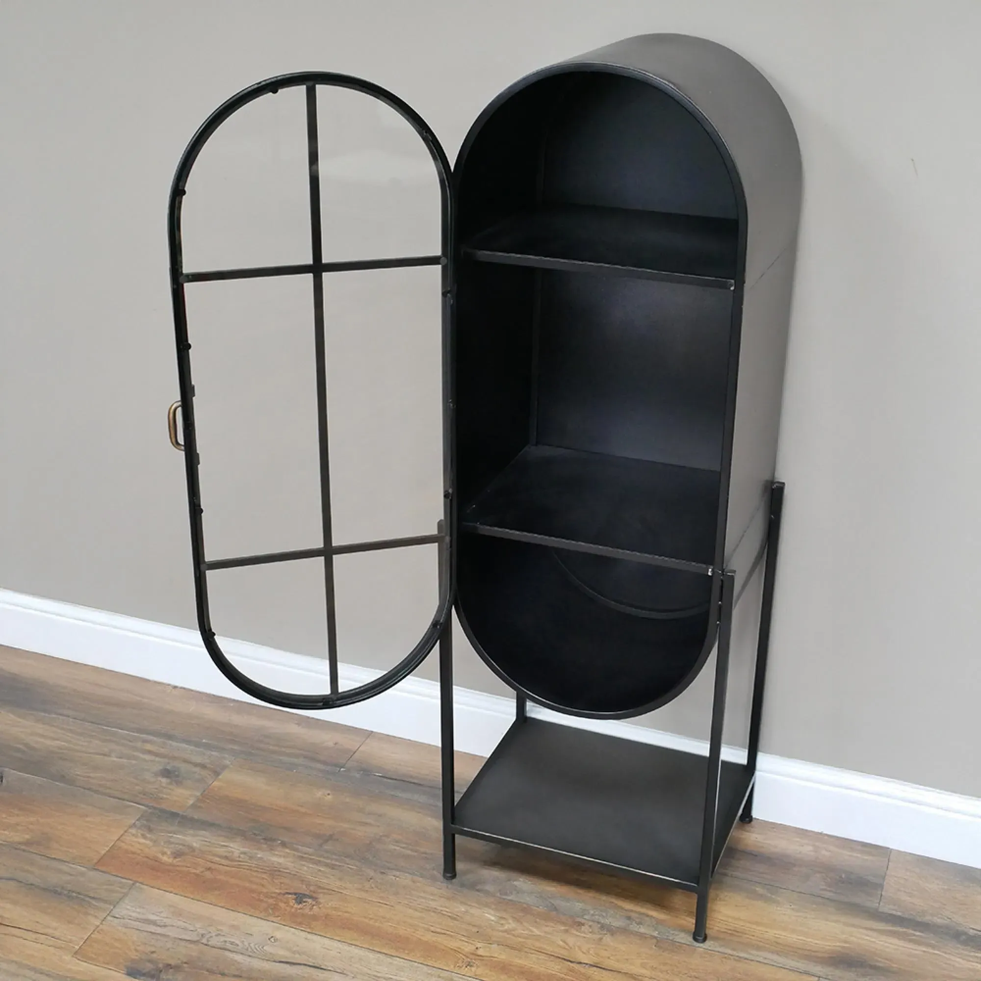 Oval 1 Door Display Cabinet - Black, Metal
