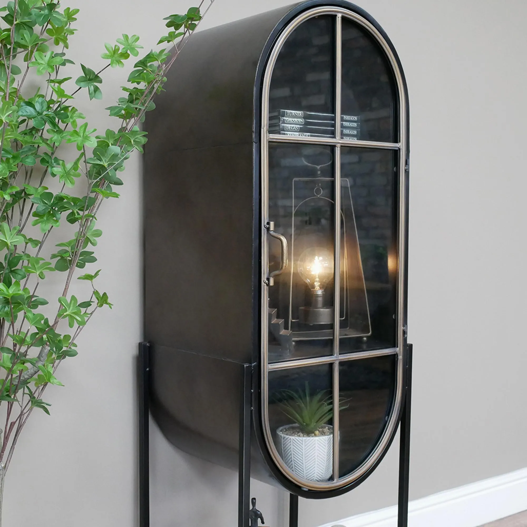 Oval 1 Door Display Cabinet - Black, Metal