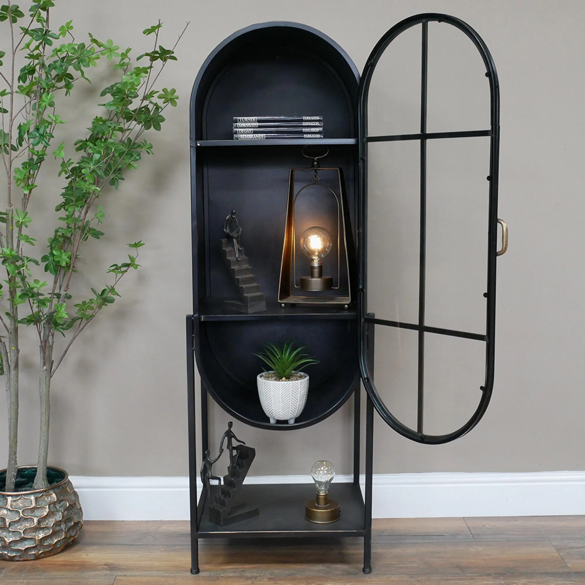 Oval 1 Door Display Cabinet - Black, Metal