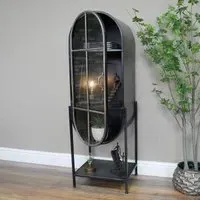 Oval 1 Door Display Cabinet - Black, Metal