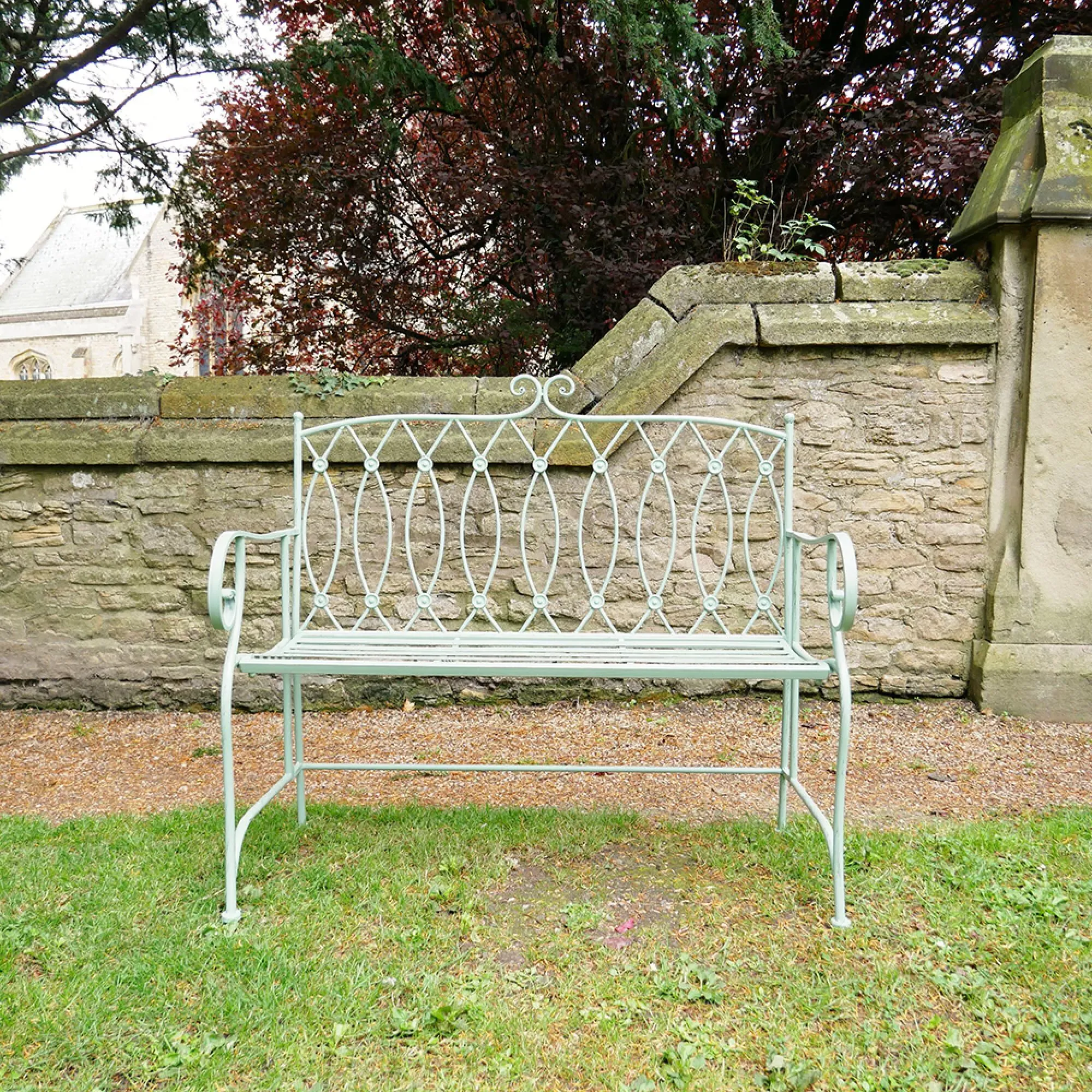 Pistachio Button Garden Bench - Green, Metal