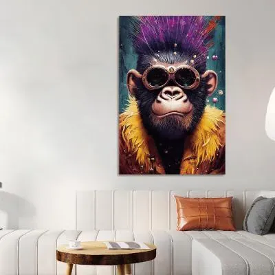 Purple Hair Gorilla Tempered Glass Wall Art