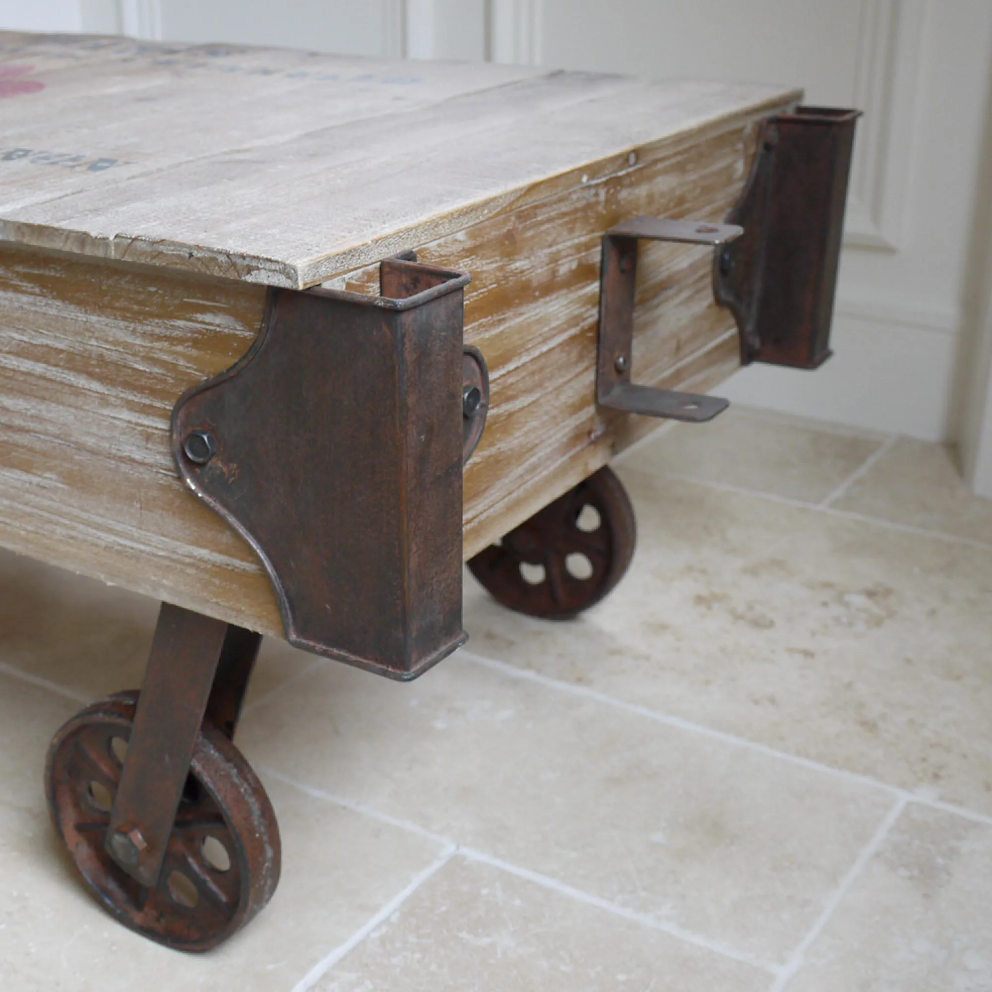 Railway Wood and Metal Cart Coffee Table