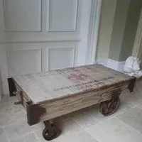 Railway Wood and Metal Cart Coffee Table