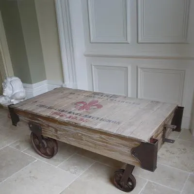 Railway Wood and Metal Cart Coffee Table