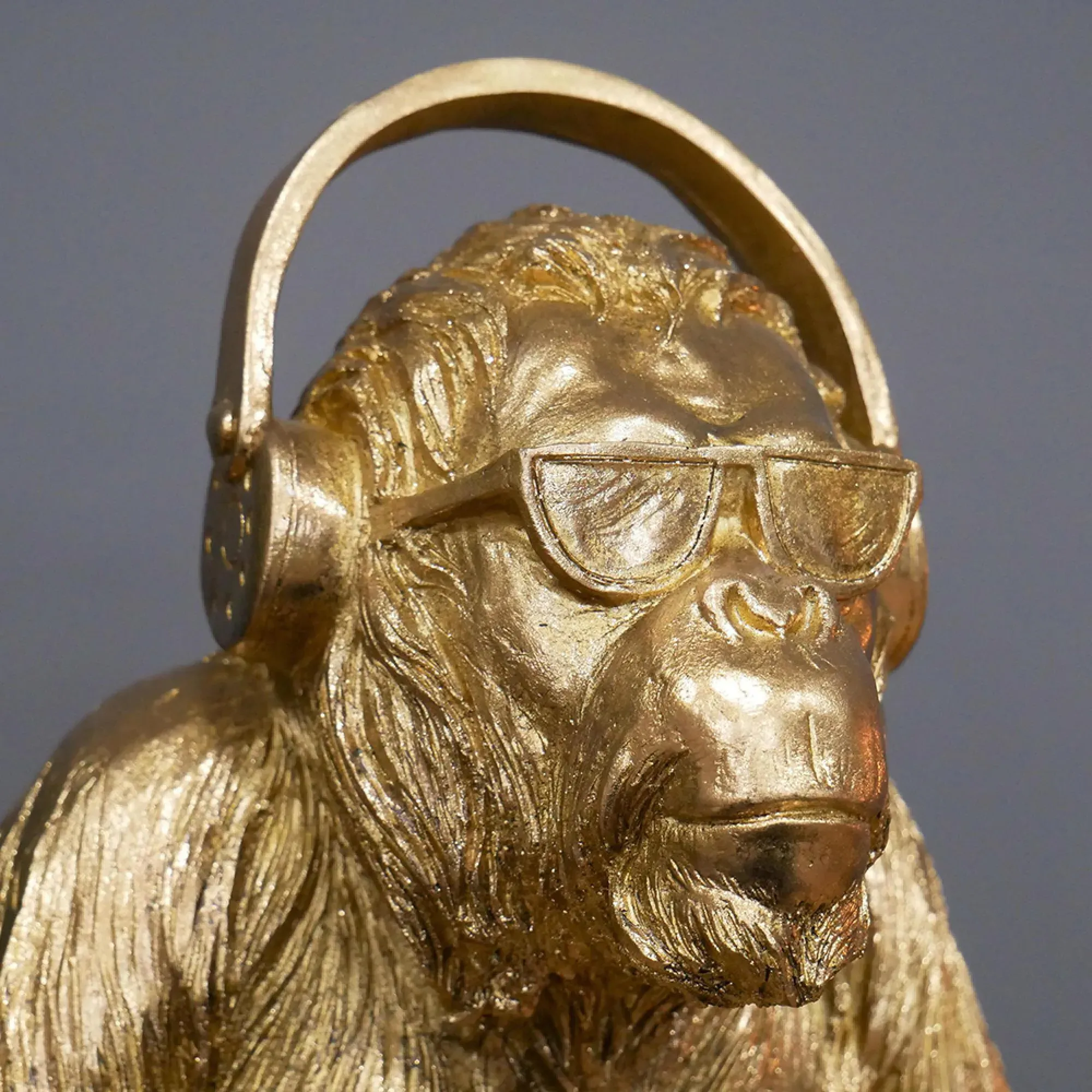 Resin Gorilla with Headphones - Set of 2, Gold