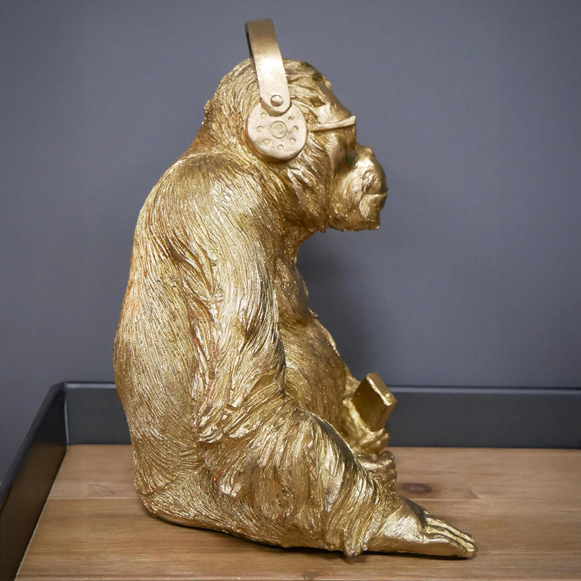 Resin Gorilla with Headphones - Set of 2, Gold