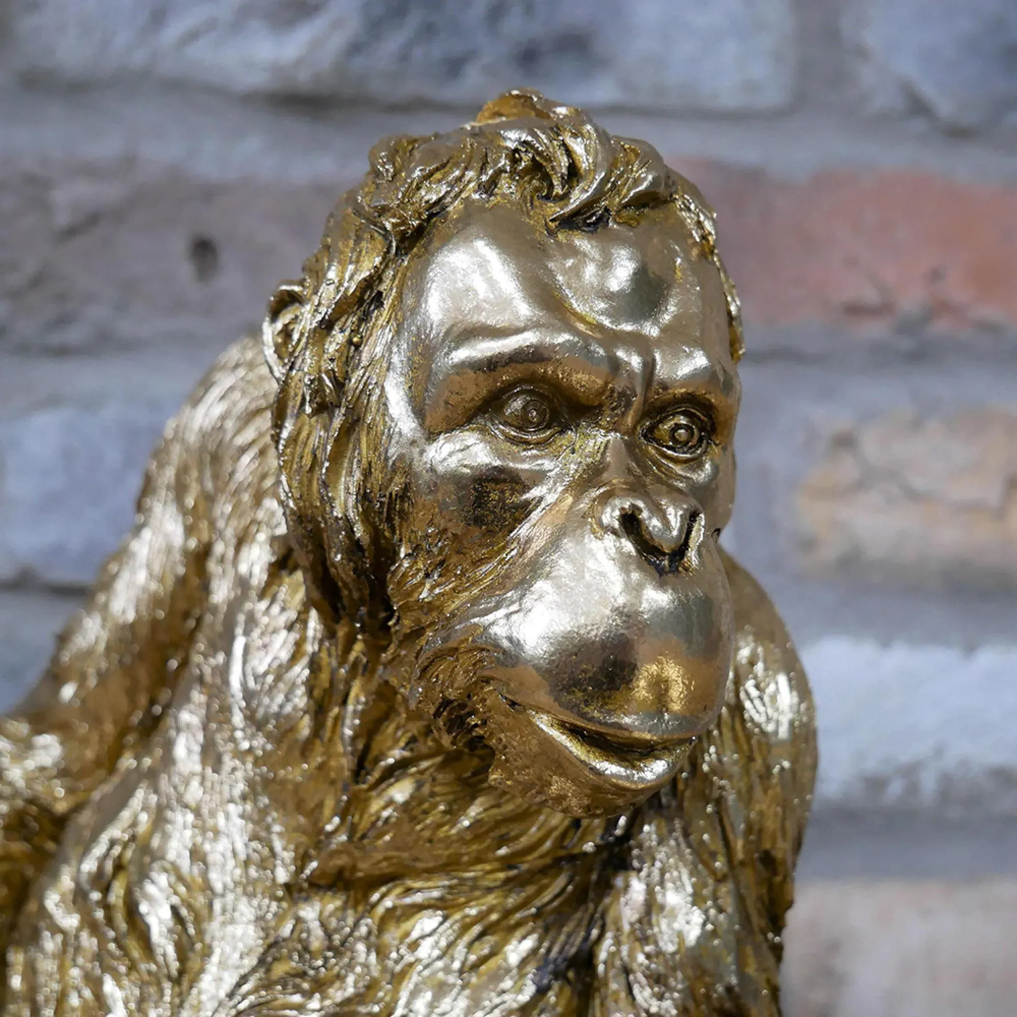 Resin Orangutan Playing Draughts - Set of 2, Gold