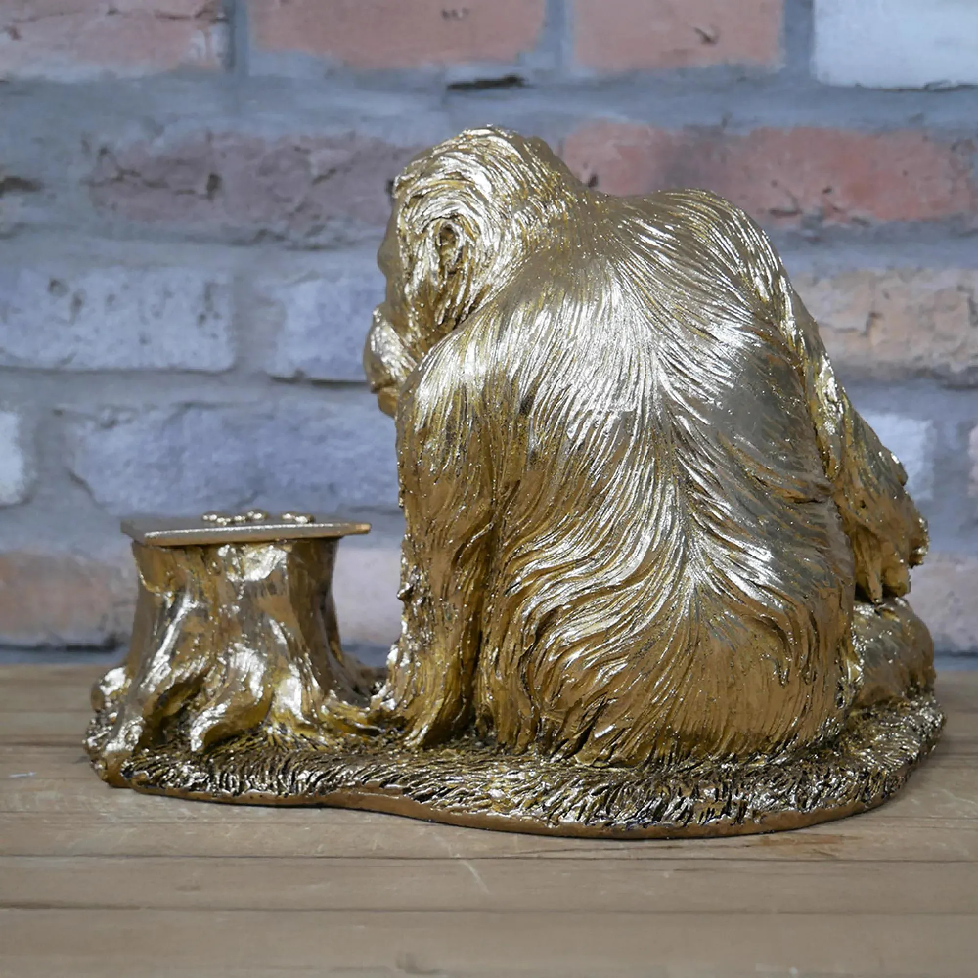 Resin Orangutan Playing Draughts - Set of 2, Gold