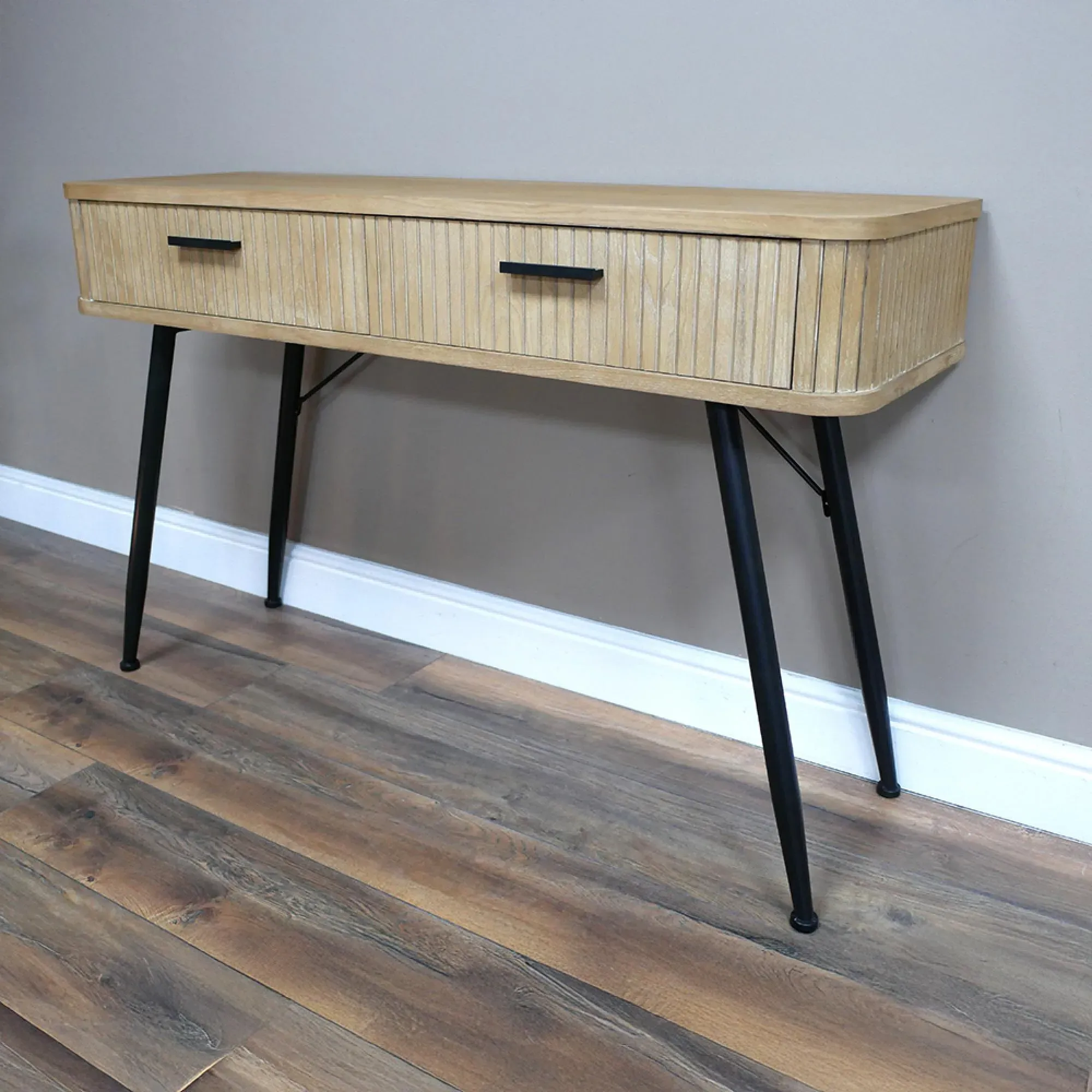 Ribbed 2 Drawer Desk - Wood