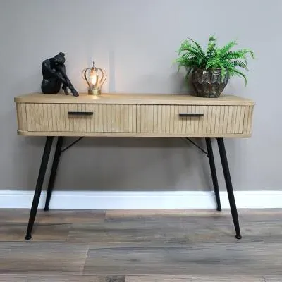 Ribbed 2 Drawer Desk - Wood image