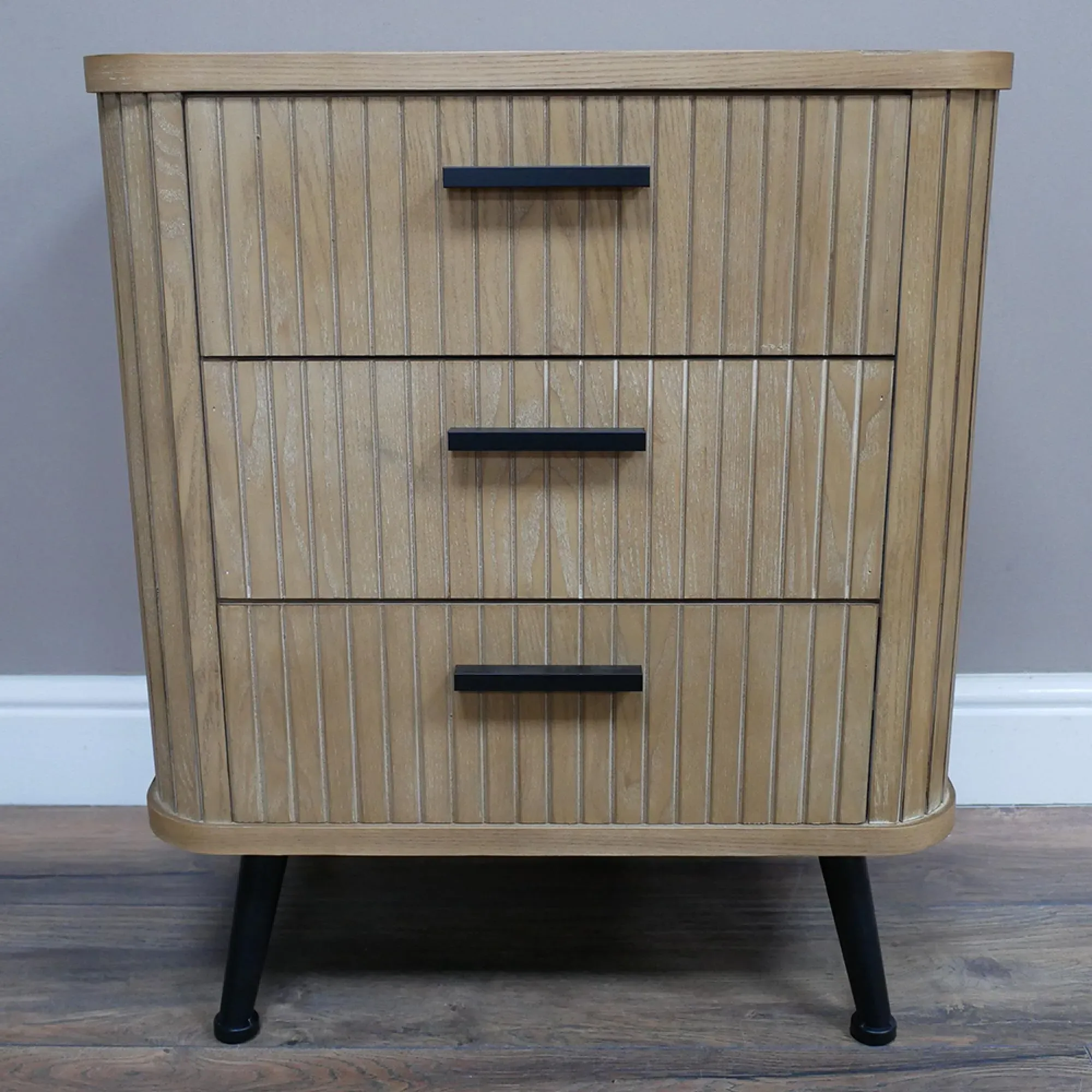 Ribbed 3 Drawer Bedside Cabinet - Wood