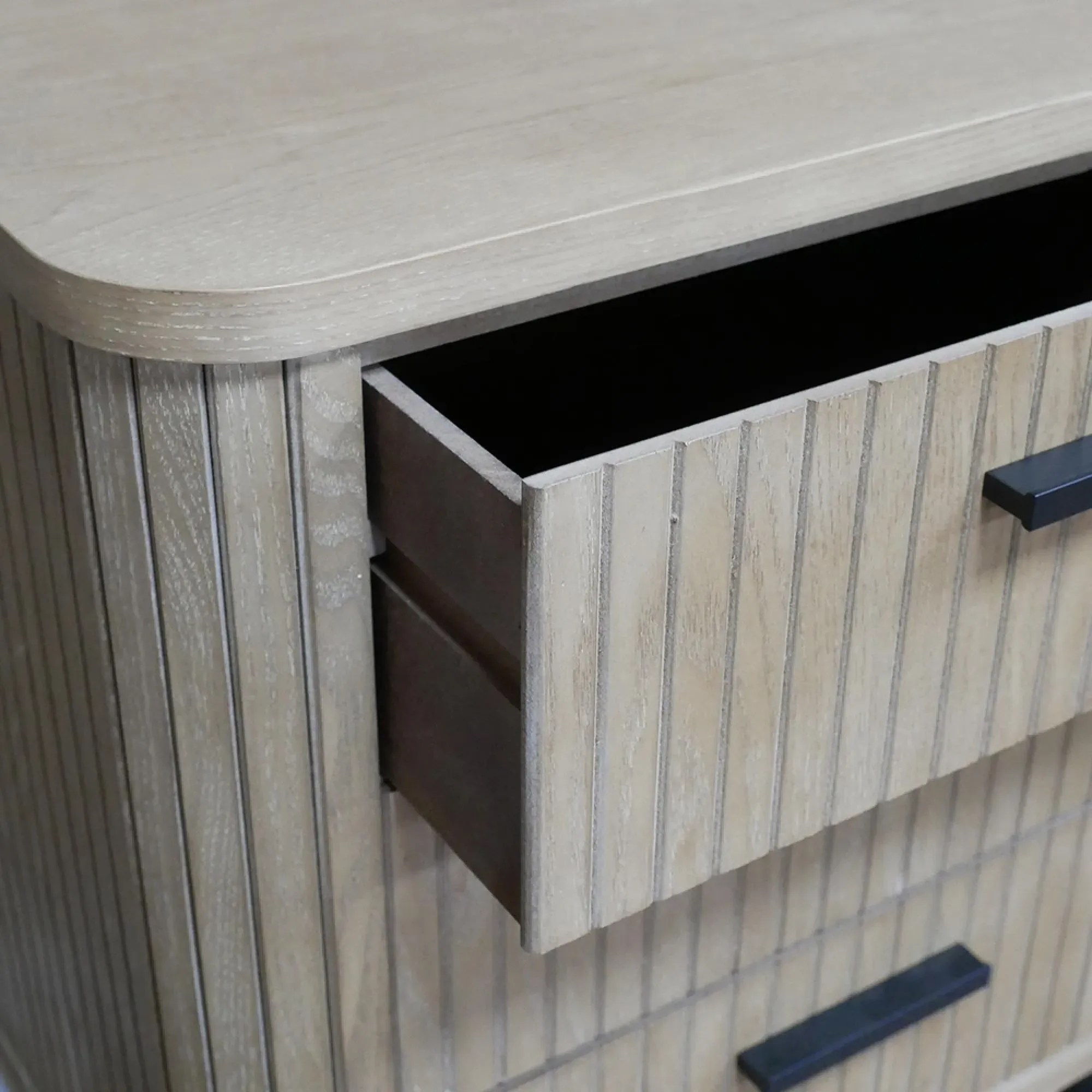 Ribbed 3 Drawer Bedside Cabinet - Wood