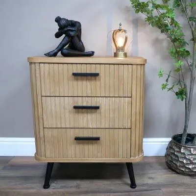 Ribbed 3 Drawer Bedside Cabinet - Wood