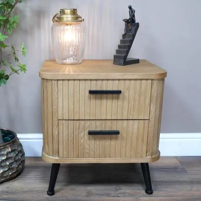 Ribbed Wood 2 Drawer Bedside Cabinet