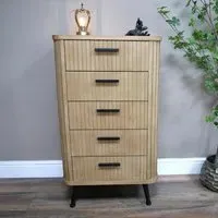 Ribbed Wooden 5 Drawer Tallboy Chest