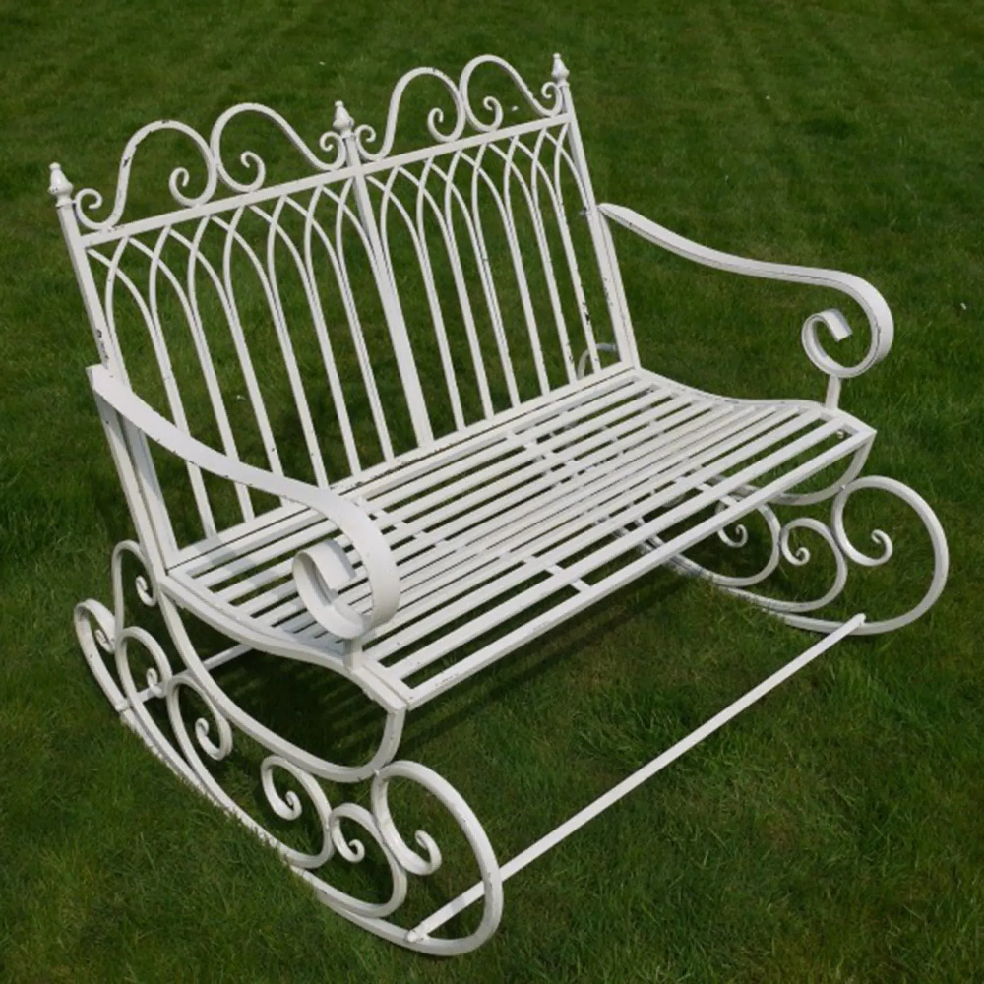 Rocking Garden Bench - Antique Cream, Metal