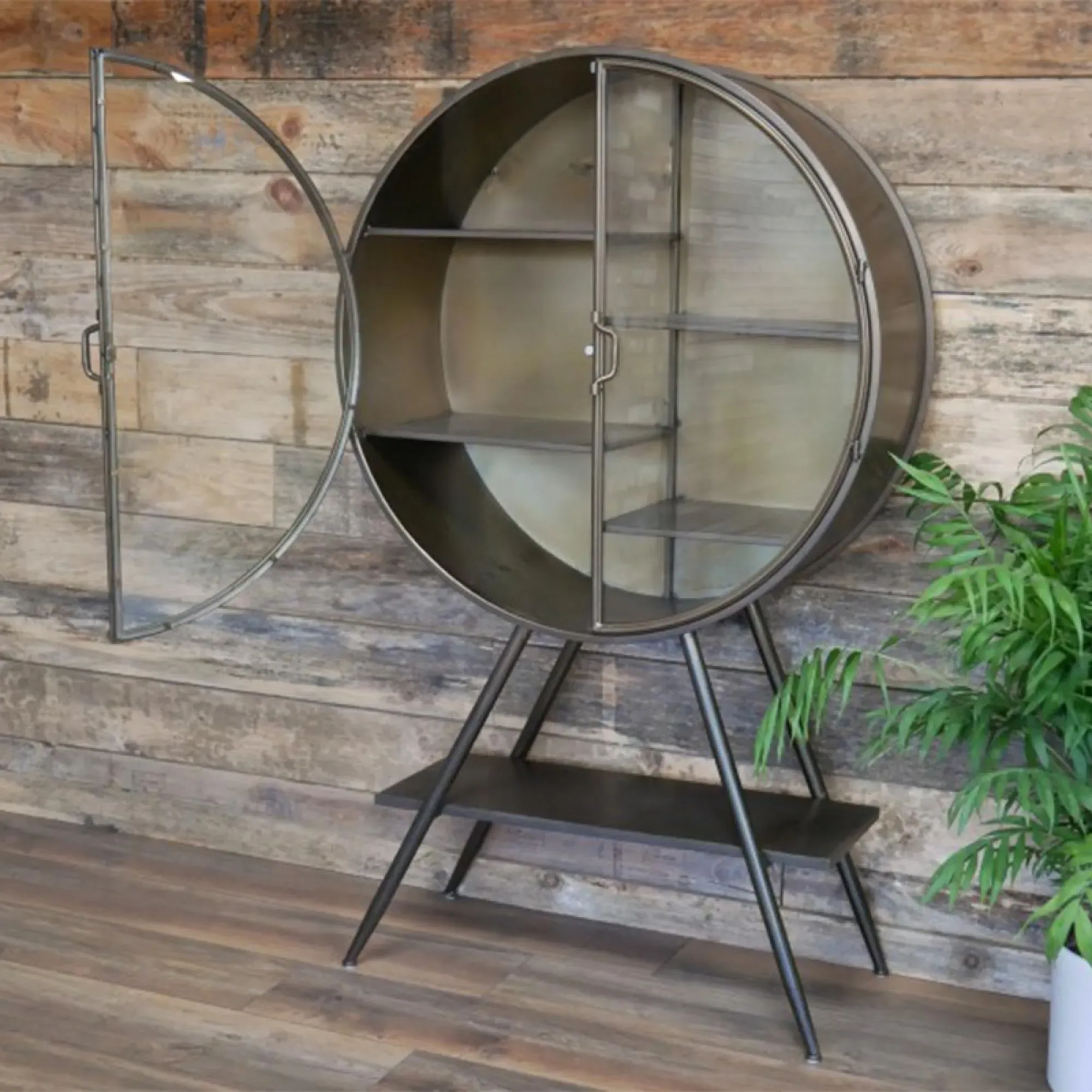 Round 2 Door Display Cabinet - Grey, Metal