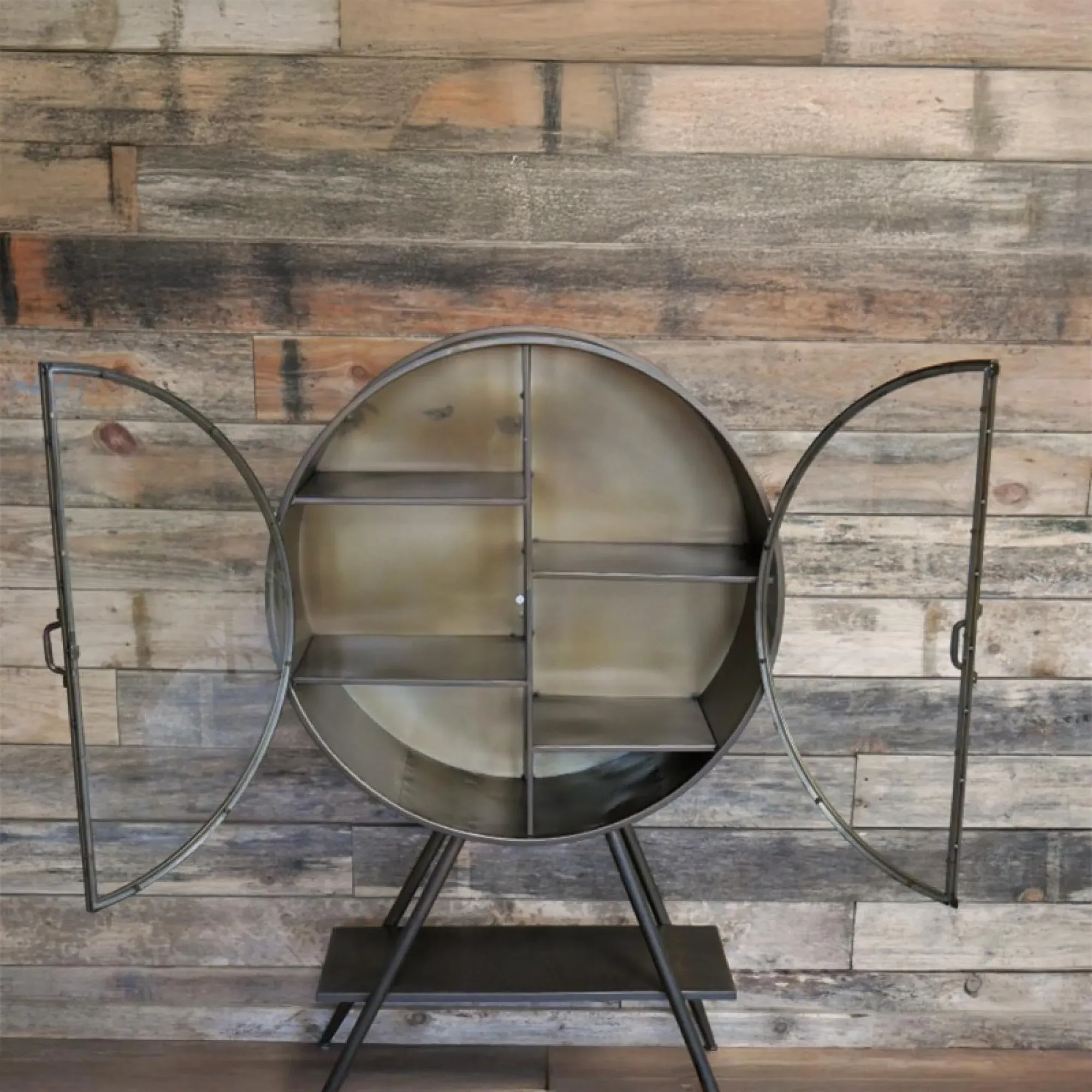 Round 2 Door Display Cabinet - Grey, Metal