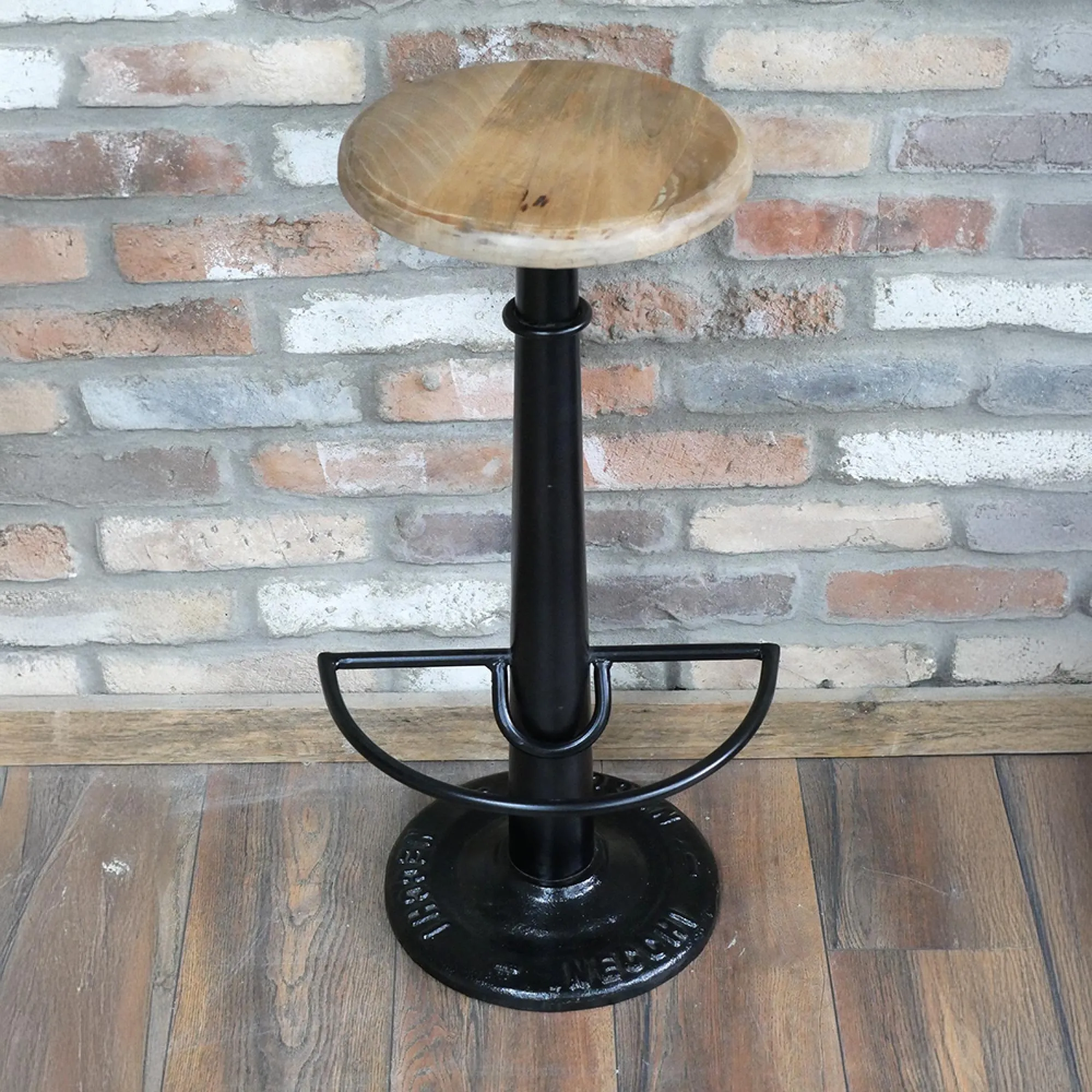 Round Bar Stool Set of 2 - Black, Metal and Wood