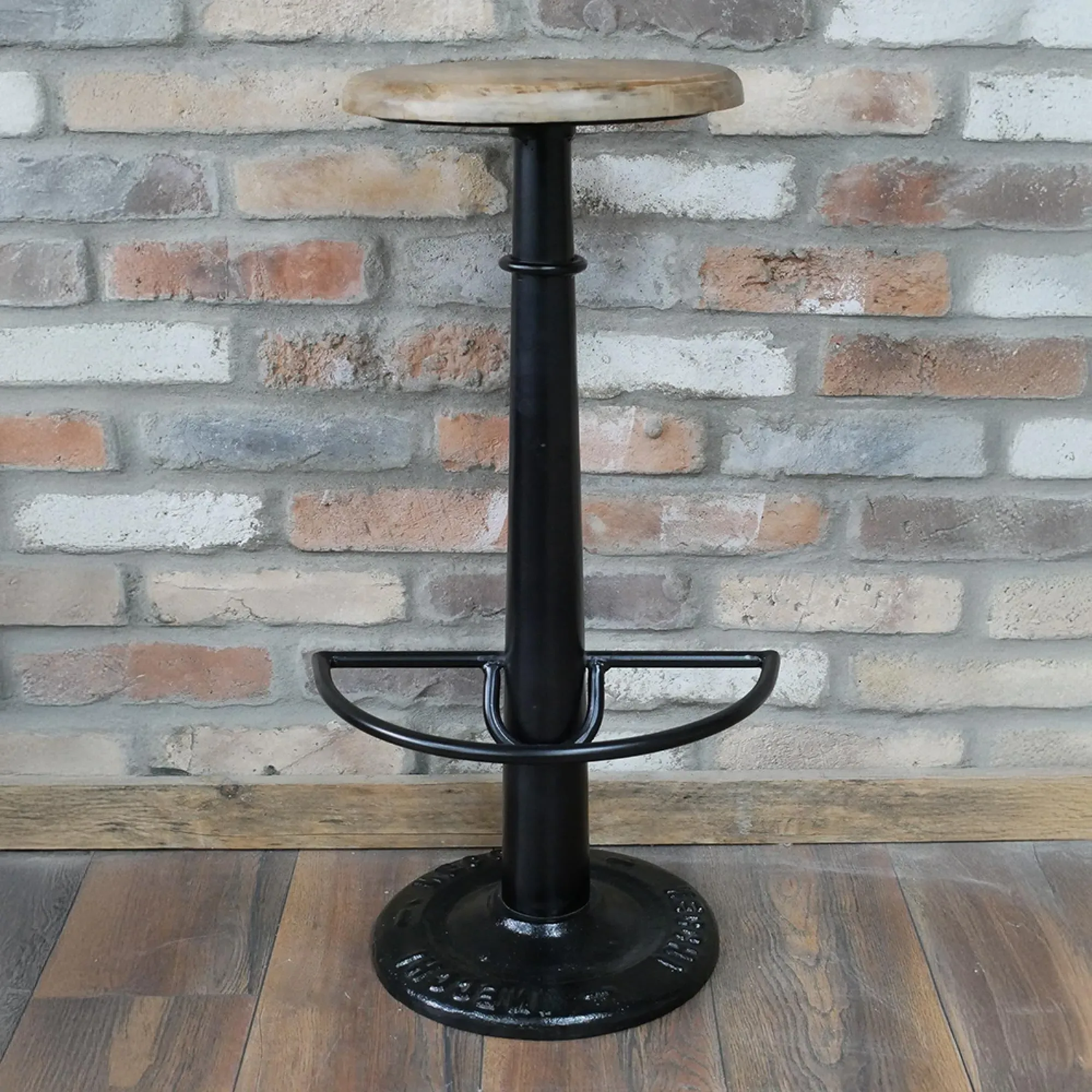 Round Bar Stool Set of 2 - Black, Metal and Wood