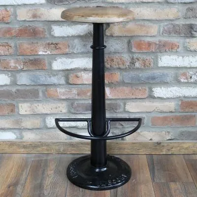 Round Bar Stool Set of 2 - Black, Metal and Wood image