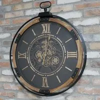 Round Clock with Cogs - Black