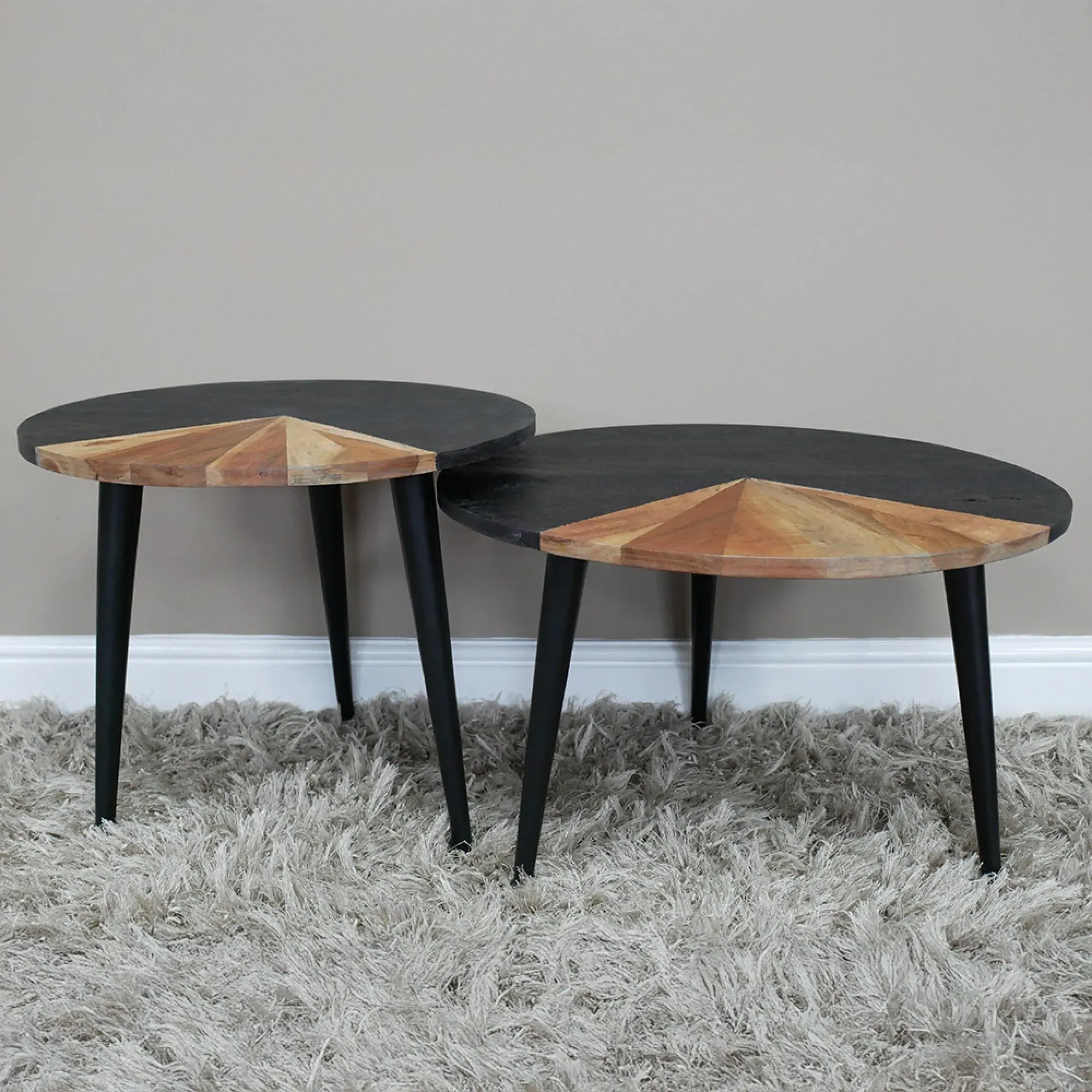 Round Coffee Tables Set of 2 - Acacia Wood
