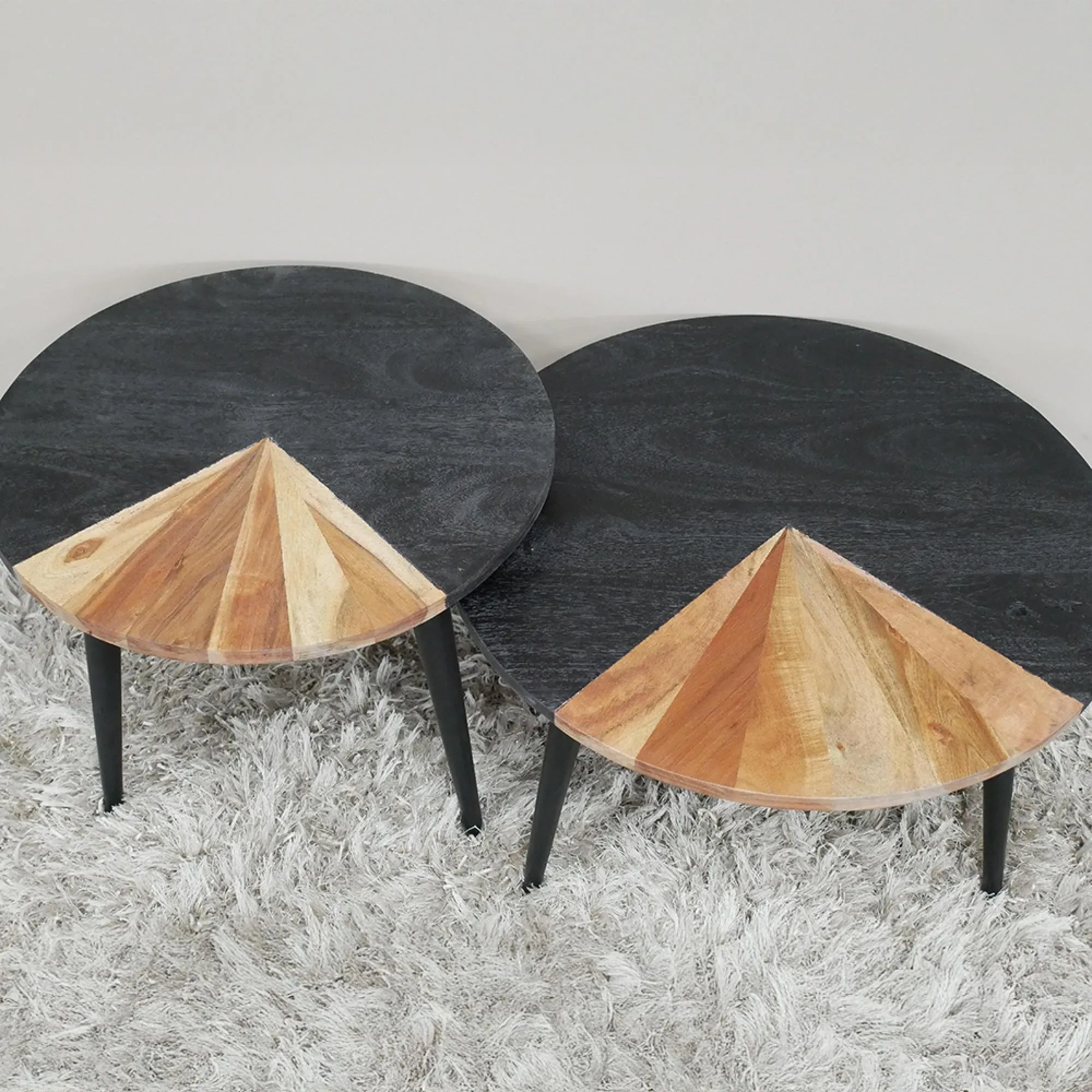 Round Coffee Tables Set of 2 - Acacia Wood