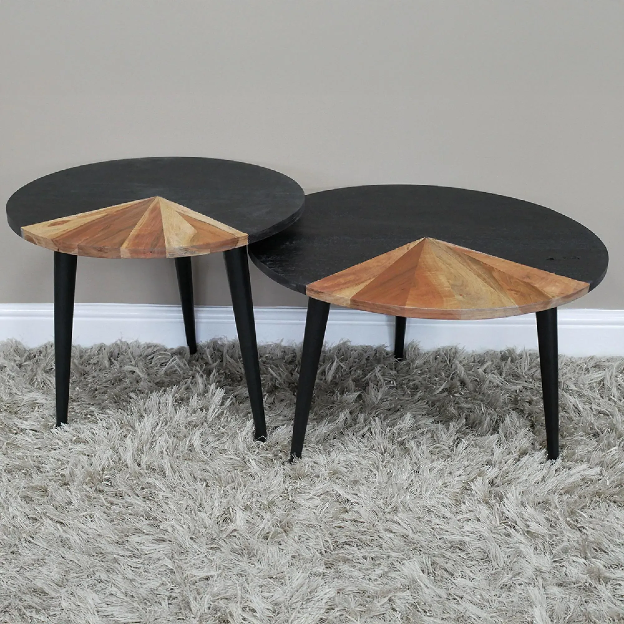Round Coffee Tables Set of 2 - Acacia Wood