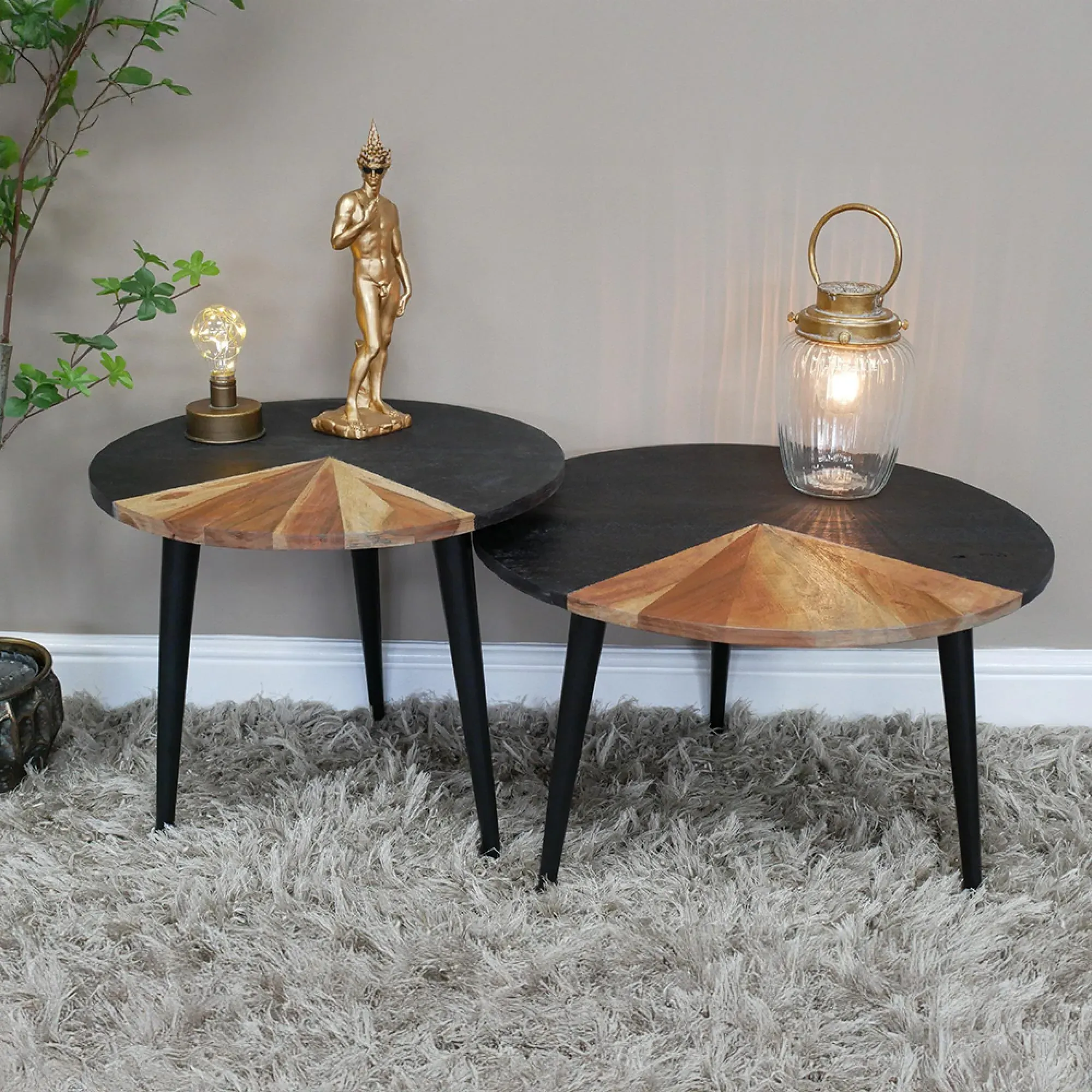 Round Coffee Tables Set of 2 - Acacia Wood