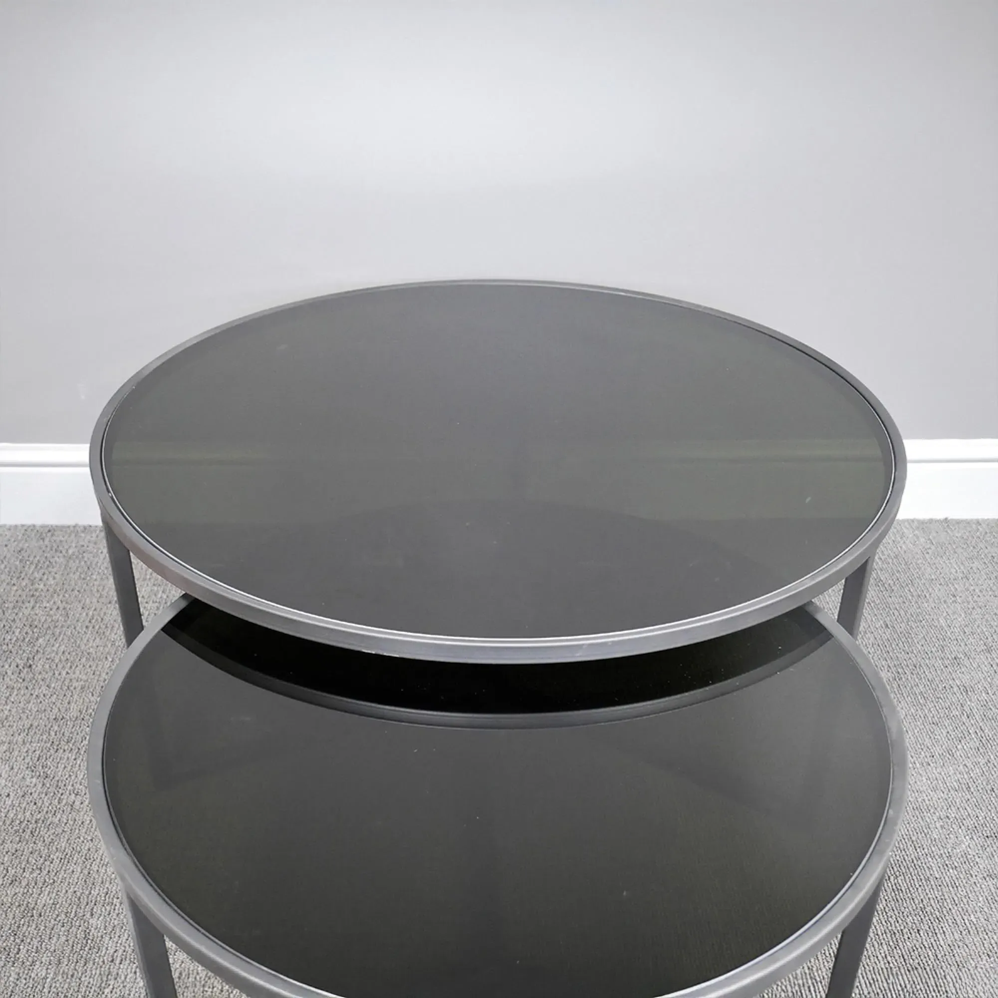 Round Coffee Tables Set of 2 - Black, Glass Metal