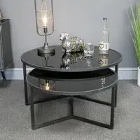 Round Coffee Tables Set of 2 - Black, Glass Metal