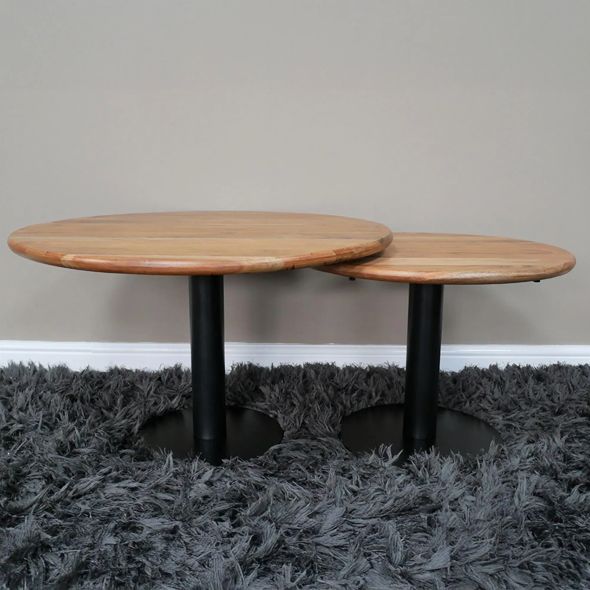 Round Coffee Tables Set of 2 - Mango Wood