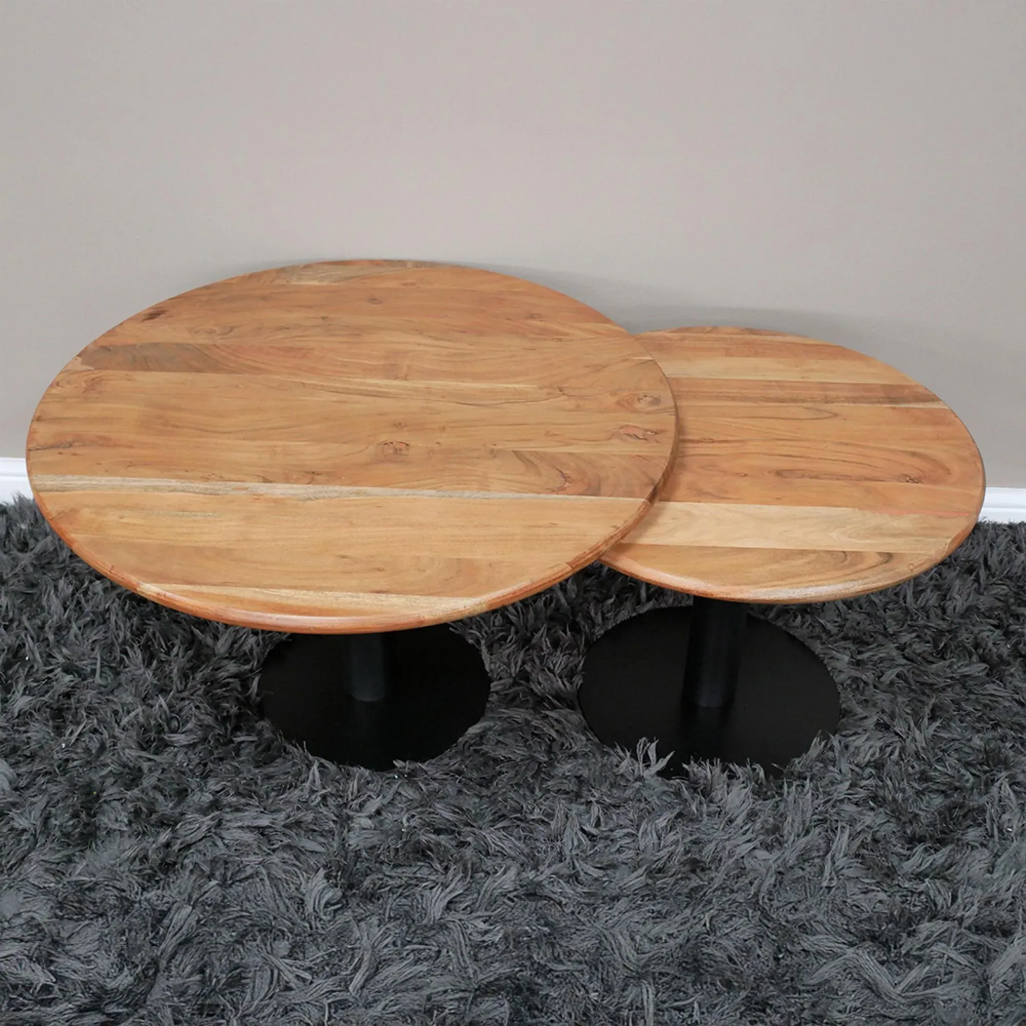 Round Coffee Tables Set of 2 - Mango Wood