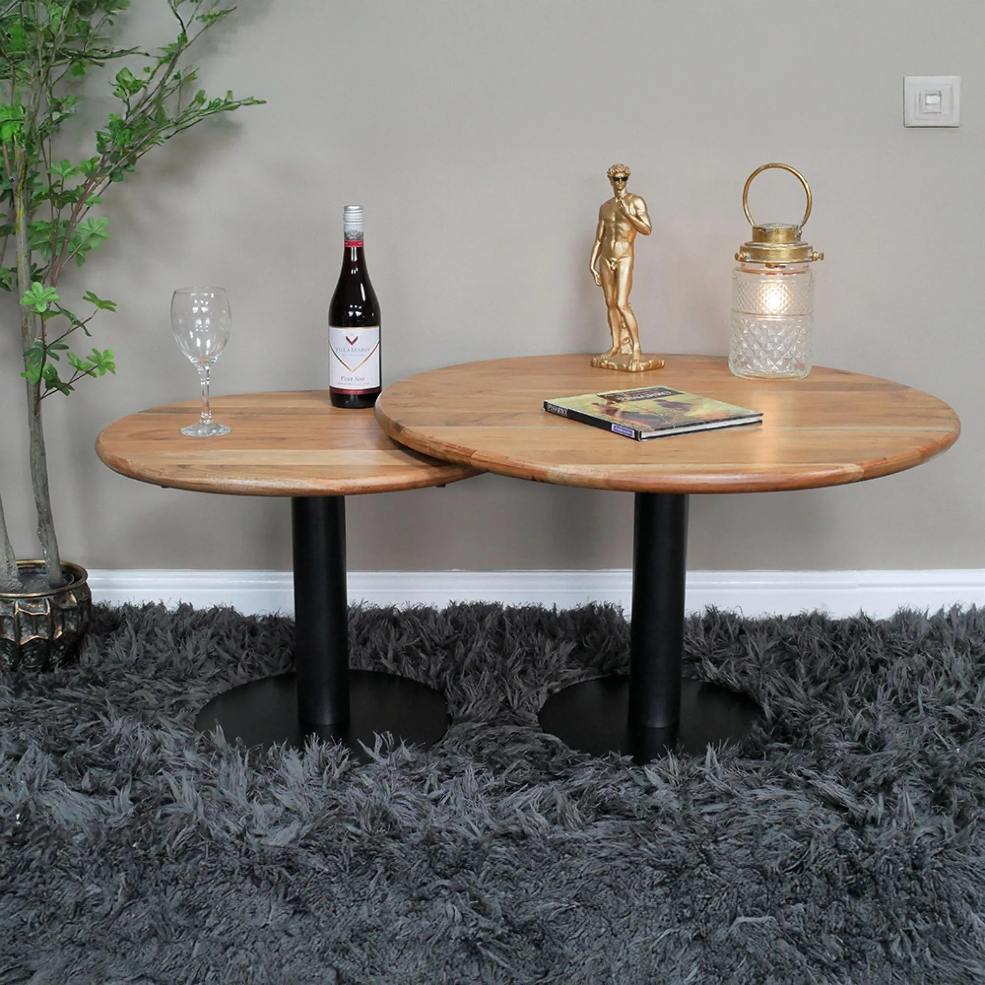 Round Coffee Tables Set of 2 - Mango Wood