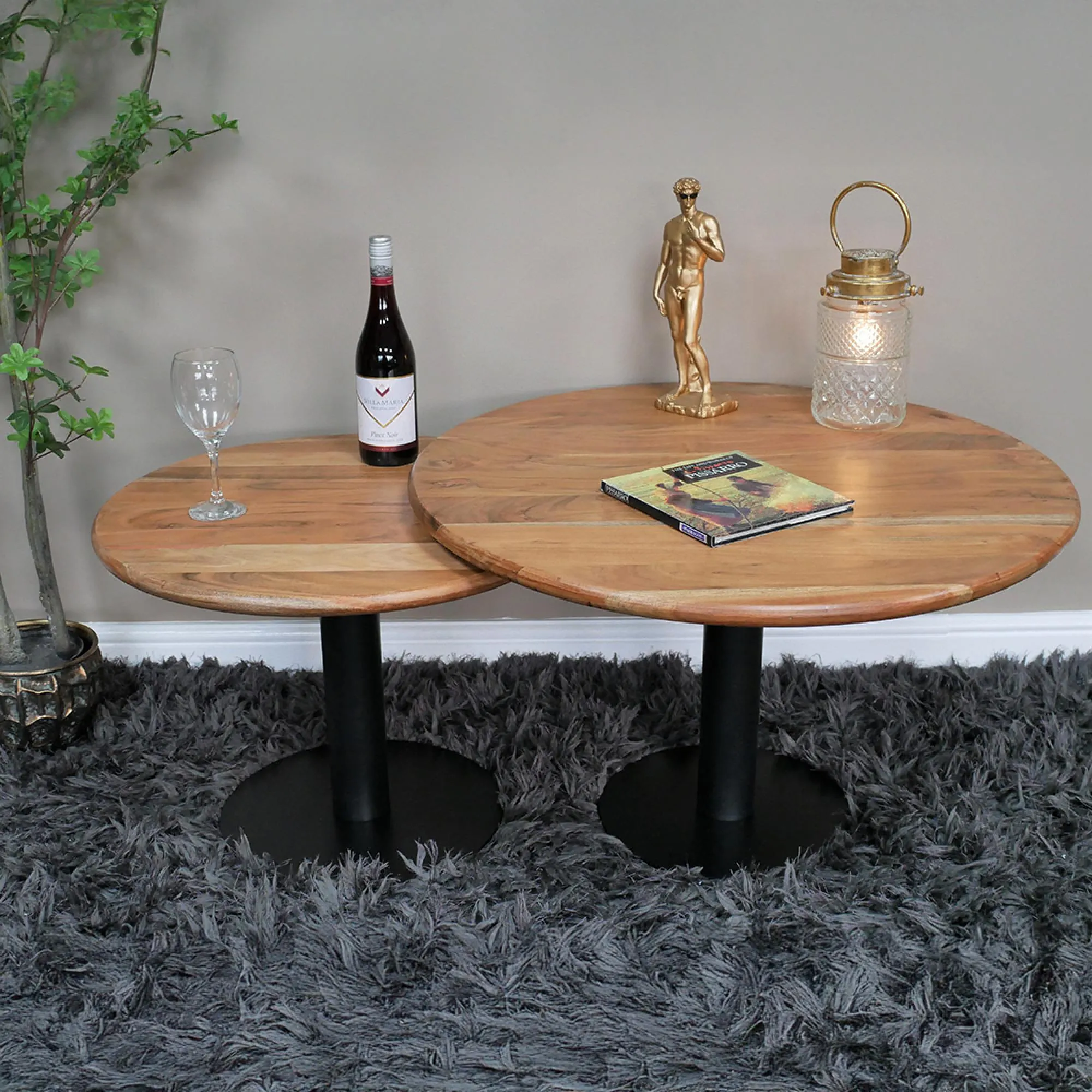 Round Coffee Tables Set of 2 - Mango Wood