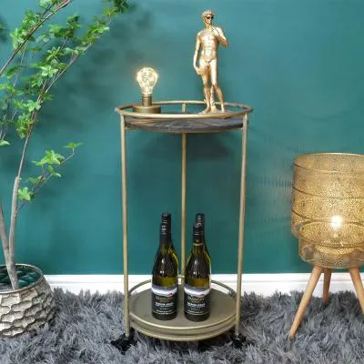 Round Drink Trolley - Wood, Metal image