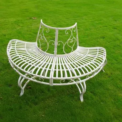 Round Garden Bench - White, Metal image