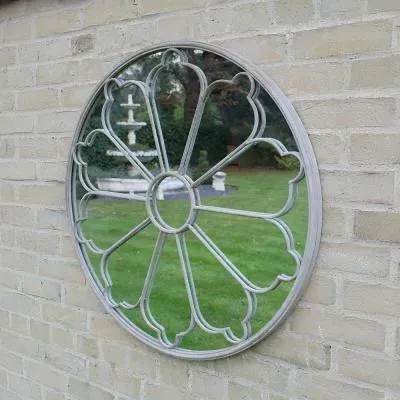 Round Garden Mirror - White, Metal image