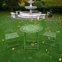 Round Garden Table with 2 Chairs - Antique Green, Metal
