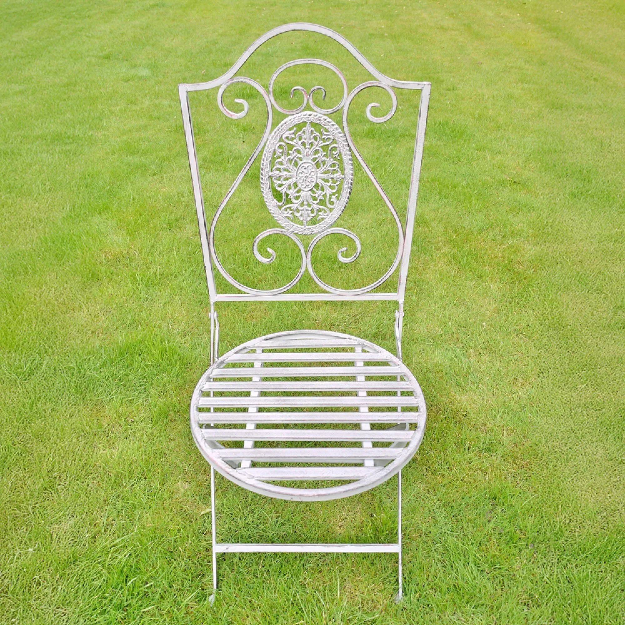 Round Garden Table with 2 Chairs - Antique Grey, Metal